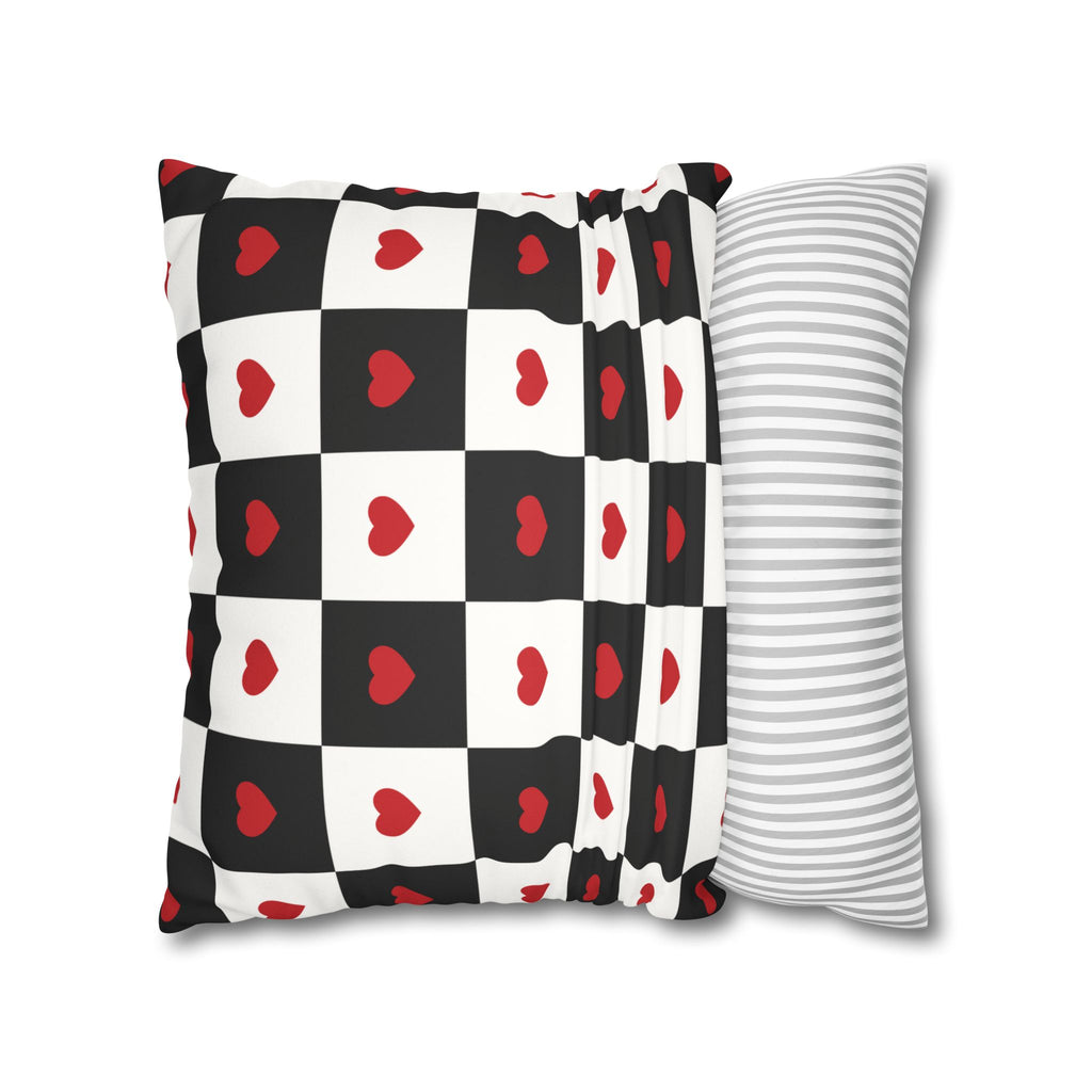 Valentines Pillowcase, Heart Pillow Cover, Checkered Decor, Faux Suede Cushion, Valentine's Day Gift, Square Throw Pillow, Love Home Decor