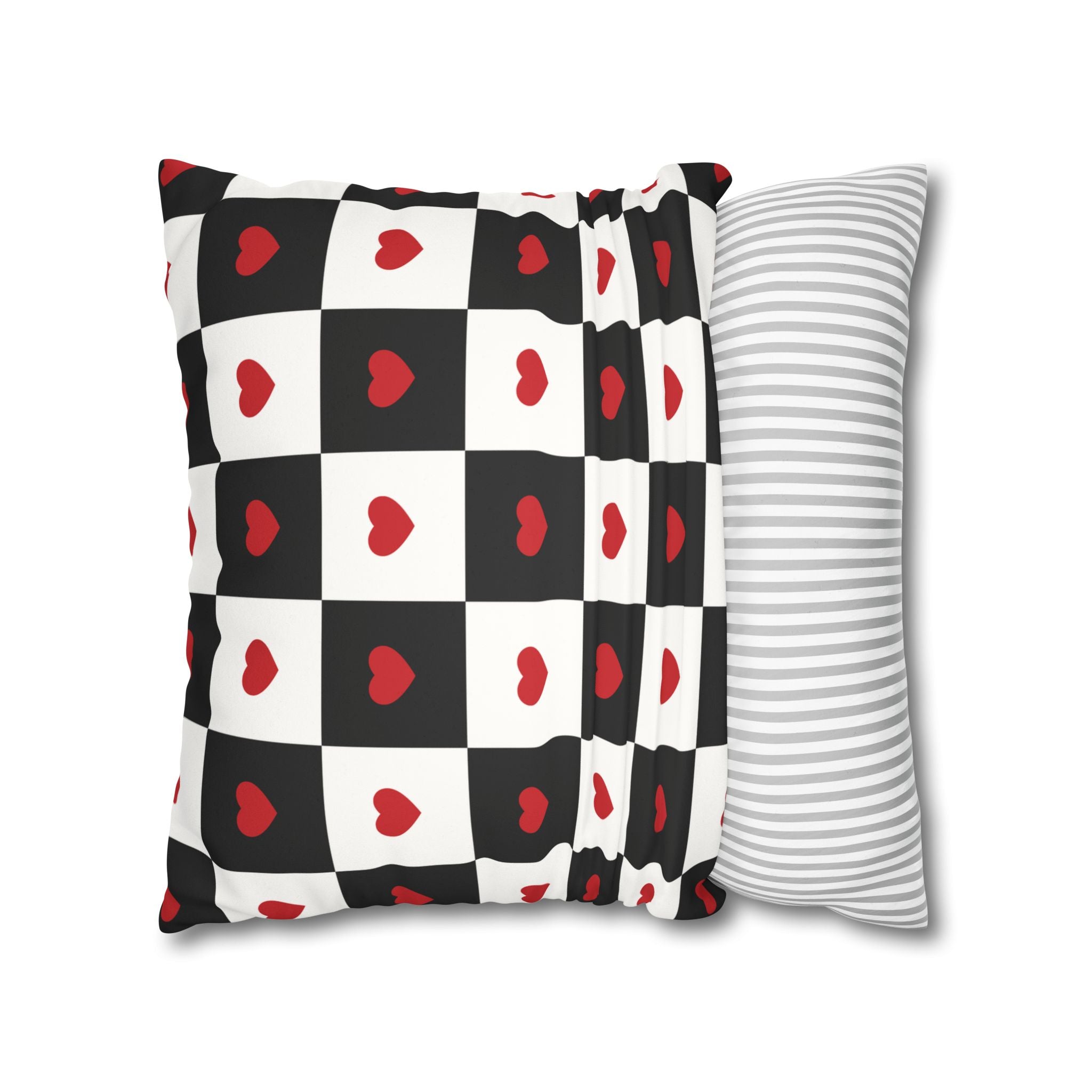 Valentines Pillowcase, Heart Pillow Cover, Checkered Decor, Faux Suede Cushion, Valentine's Day Gift, Square Throw Pillow, Love Home Decor