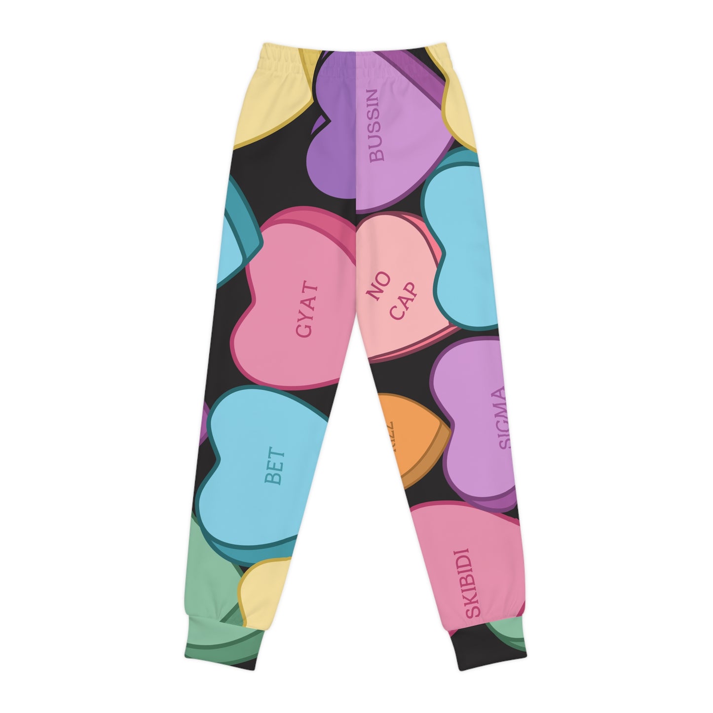 Kids Candy Hearts Valentines Day Joggers, Slang Skibidi Bussin No Cap, Youth Pants, Children Sweatpants, Valentine's Apparel, Heart