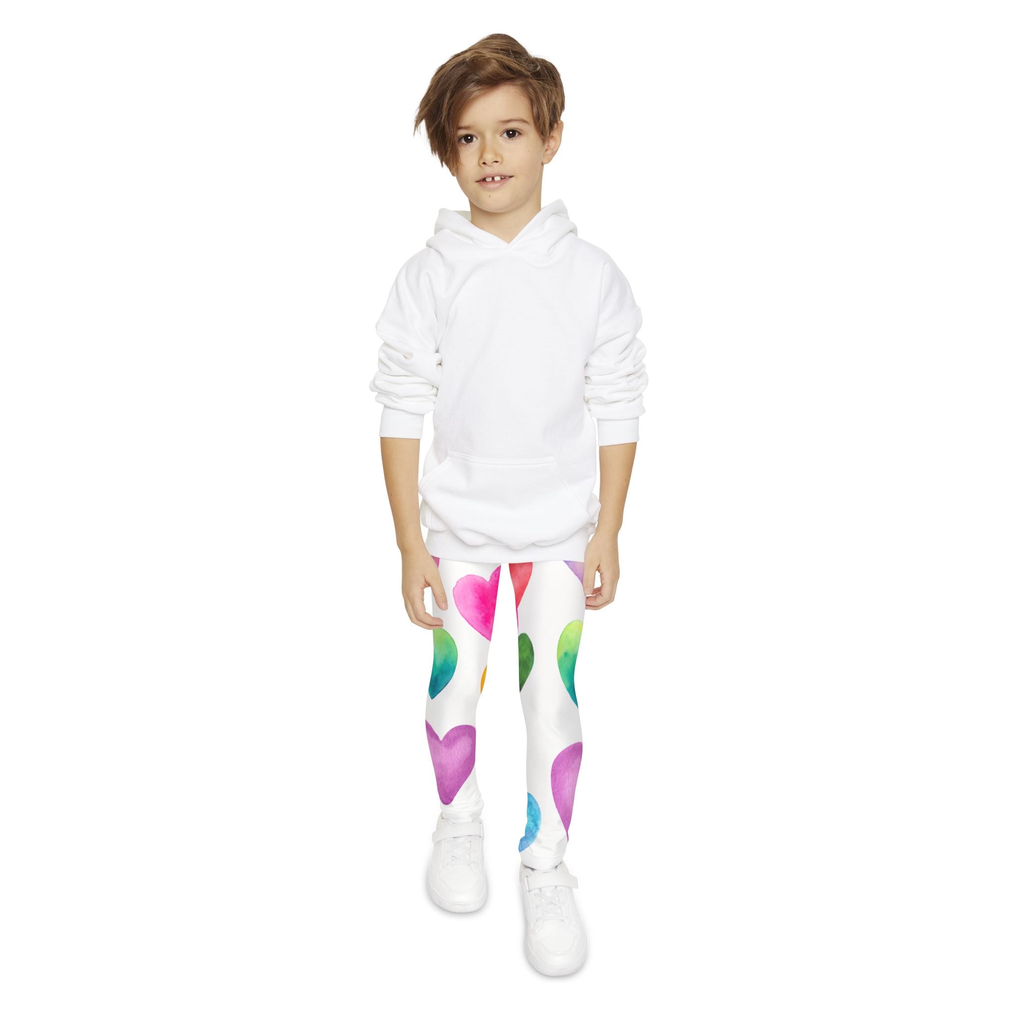Youth Valentine's Leggings Valentine's Full-Length Leggings Pastel Hearts Print Leggings