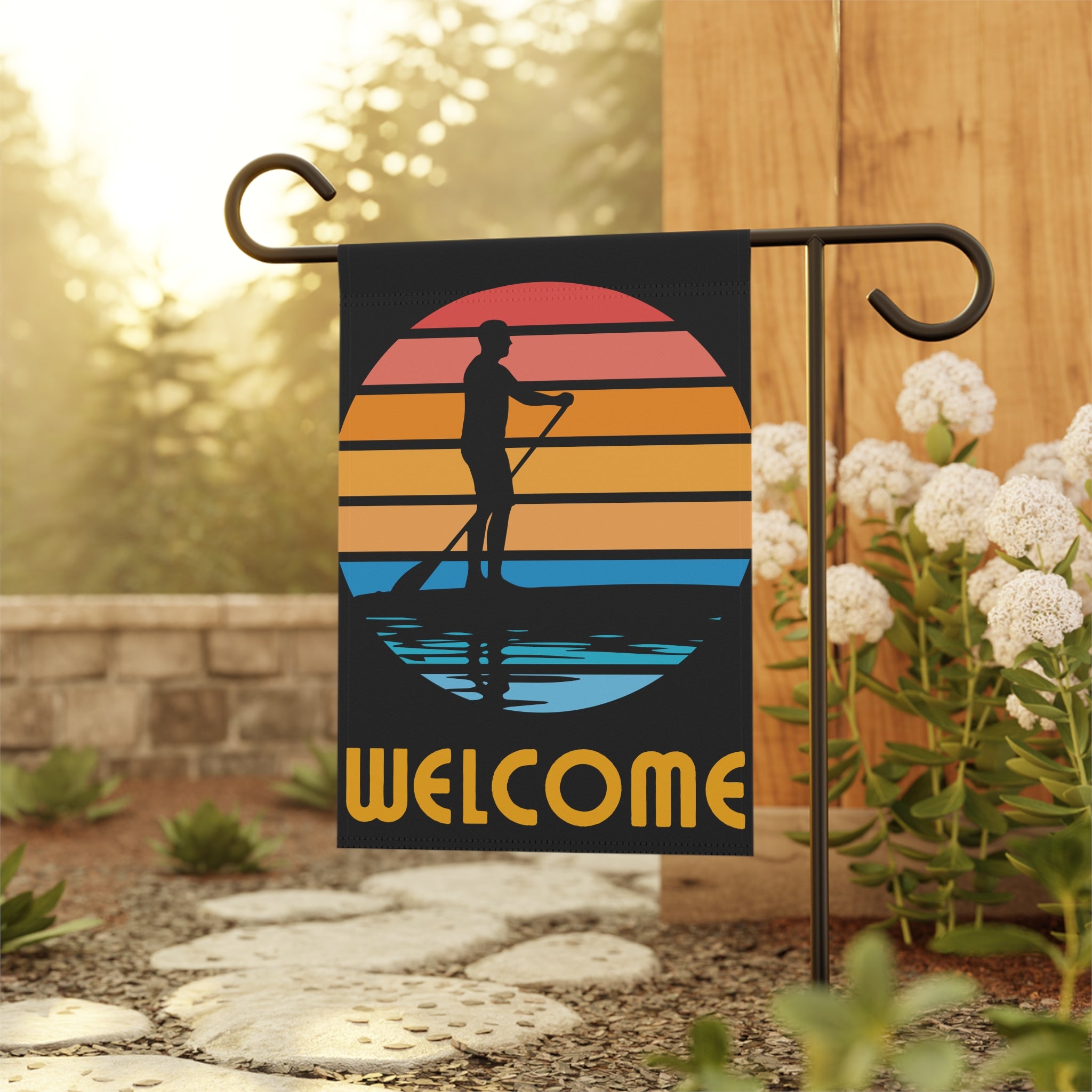 Sunset Paddleboard Welcome Garden Banner 12 x 18 inch Summer Flag