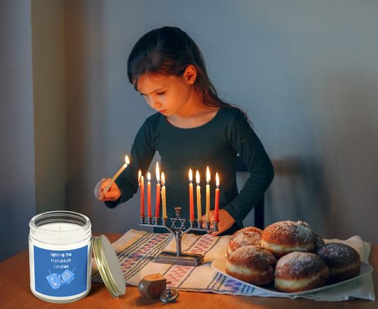 Hanukkah Holiday Candle, Sufganiyot Candle for Hanukkah Jelly Donut Scent, Made with Coconut Apricot Wax (4oz, 9oz)