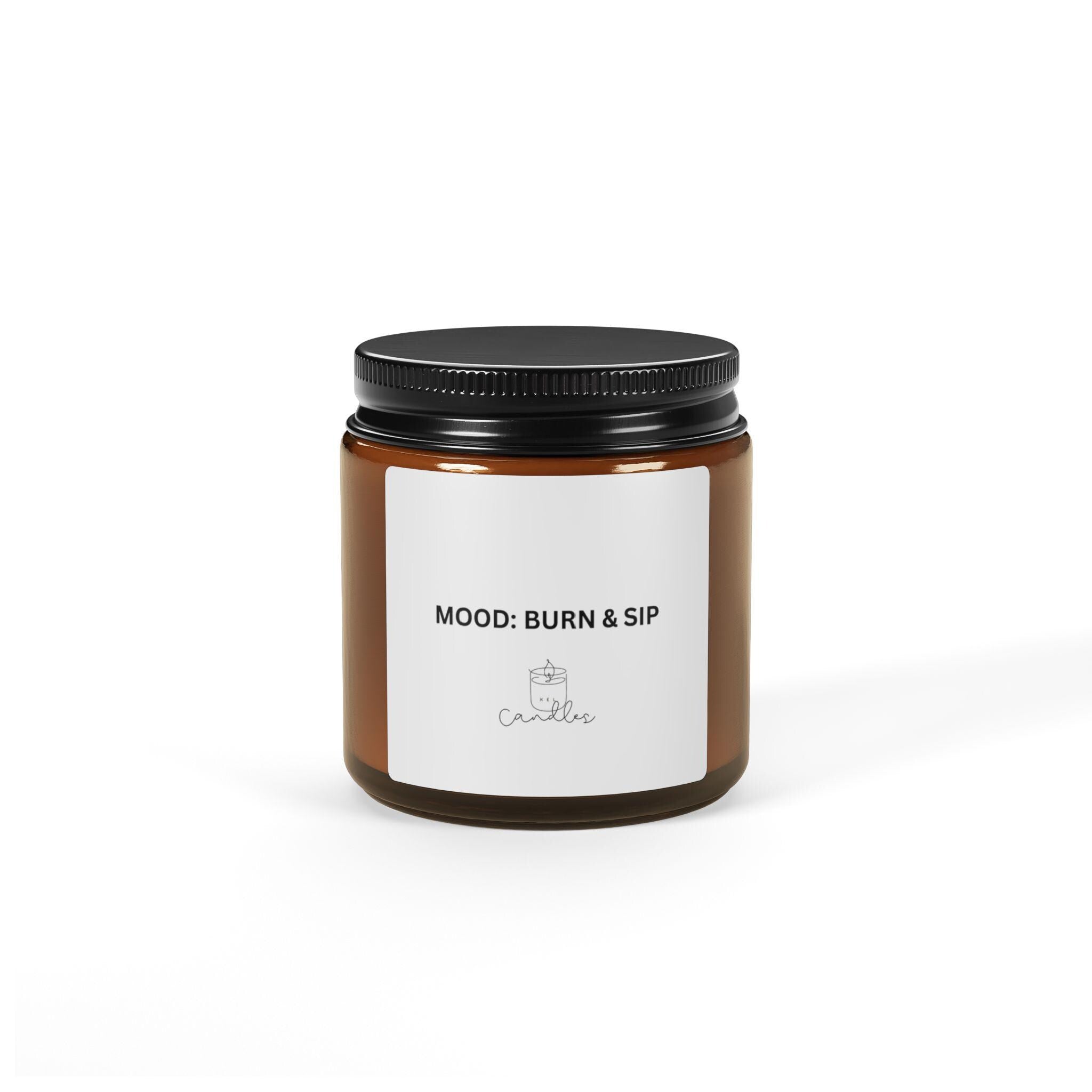 Mood: Burn and Sip Scented Soy Candle (Multi-Size, Amber Jar)