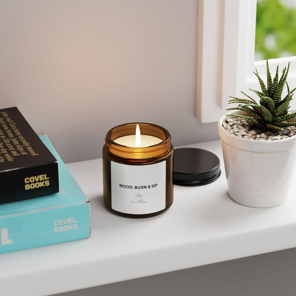 Mood: Burn and Sip Scented Soy Candle (Multi-Size, Amber Jar)