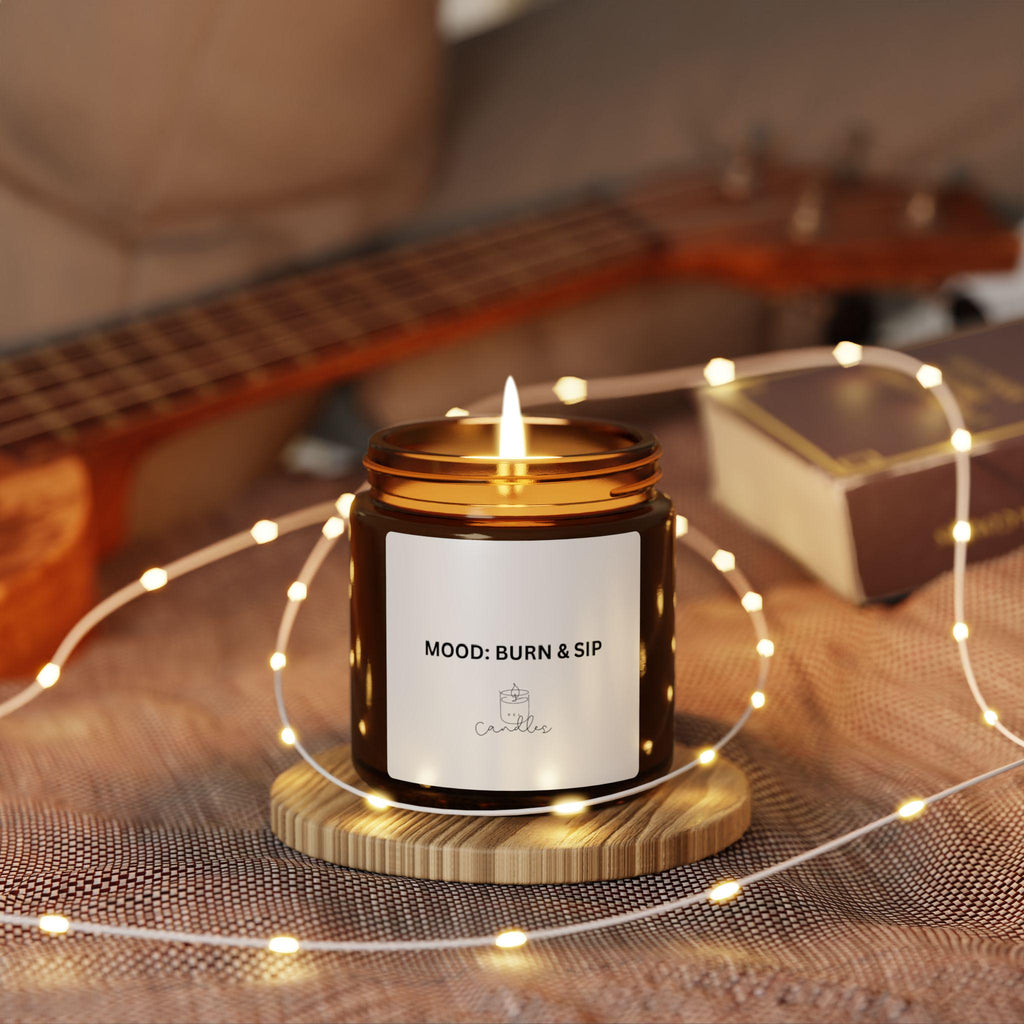 Mood: Burn and Sip Scented Soy Candle (Multi-Size, Amber Jar)